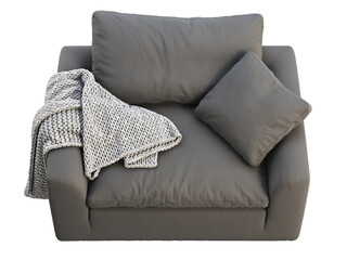 Wall Mural - Modern gray fabric upholstery chair with knitted plaid. 3d render.