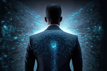 Cybersecurity, Business Man facing Back, Business Protection and Network Connection, Smart Innovation Technology Develop Solution, Digital Attack Generative AI