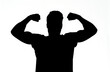 © curto - Man raising his arms making biceps and sign of victory and strengt