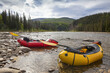 © Designpics - Two pack rafts rest on shore on the Charley River in summer, Yukon–Charley Rivers National Preserve; Alaska, United States of America