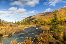 Autumn Colours And South Fork Eagle River On The Symphony Lakes/Eagle Lake Hike In The Chugach State Park; Eagle River, Alaska, United States Of America
