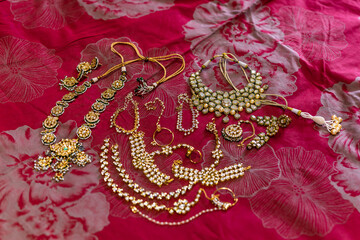 Indian Hindu bride's wedding jewellery jewelry close up