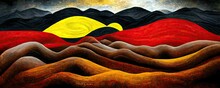Australian Aboriginal Dreamtime Creation Of Australia By A Rainbow Serpent, Its Mountains Rivers, Trees And People, Aboriginal Religion And Culture, Concept Illustration