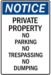 Wall Mural - Parking-no parking sign private property no parking no trespassing no dumping