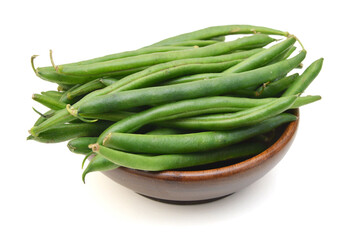 Wall Mural - Green beans with leaves on white background