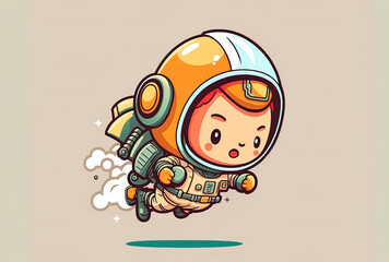 Wall Mural - Cute Flying Cartoon Icon of an Astronaut Super Hero. Isolated Science and Technology Icon Concept. Cartoonish flatness. Generative AI