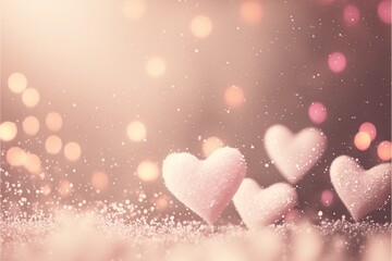 Wall Mural - Very tiny Hearts bokeh lights, background with snow.