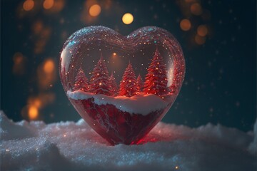 Poster - Red heart with little bright lights. christmas