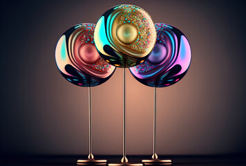 Sticker - three shiny lollipops. Generative AI