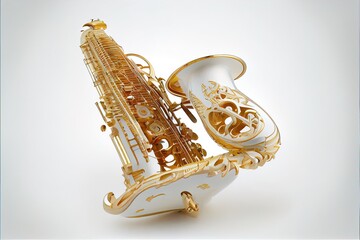  a white and gold musical instrument with a white background and a white background with a gold border around it. Generative AI