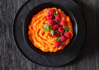 Canvas Print - Sweet Potato Mash topped with fresh Raspberries