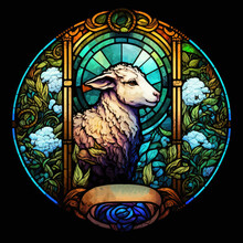 Easter Lamb In Stained Glass Style. Colorful Image For Easter Holiday, Interior, T-shirts And Posters.