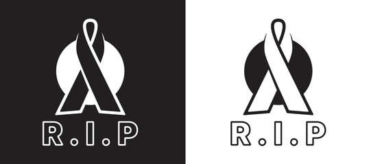 Wall Mural - rest in peace r.i.p text and line ribbon on circle sign black and white tone vector design