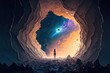 © Gasi - Person standing on the alien planet looking at universe. nebula. galaxy. Generative AI