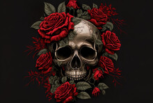 Red Rose And Skull Illustration. Generative AI