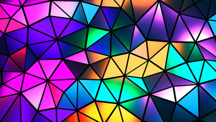 Canvas Print - Abstract mosaic background, colorful polygons on black, triangle shapes stained glass