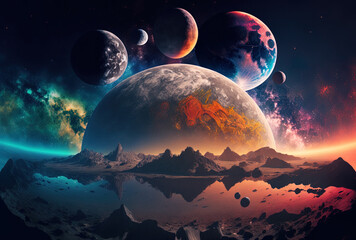 Wall Mural - earth, mars, and other planets. fantastical space wallpaper featuring the solar system's most stunni