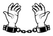 Man hands with shackles on wrists, slave handcuffed, prisoner fetter, encumbrance or debt concept , vector