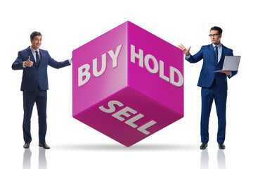 Trader with three options of buy sell and hold