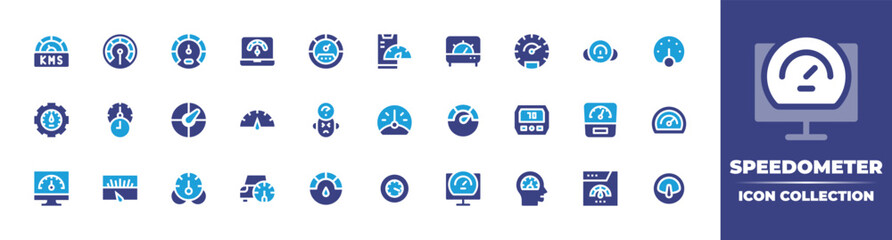 Speedometer icon collection. Vector illustration. Containing speedometer, thermometer, efficiency, dashboard, meter, mobile, productivity, gauge, performance, and more.