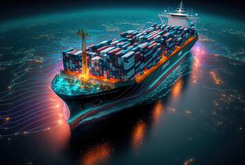 technology for communication in online business cyber. an aerial picture of a cargo ship carrying co