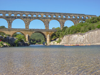 Wall Mural - View of Pont du Gard over the river, France