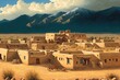 Picture of the ancient Taos Pueblo in New Mexico's highlands Generative AI