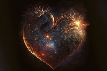 Wall Mural - Generative ai illustration of the heart of the universe. Valentine heart concept. Love of the universe.