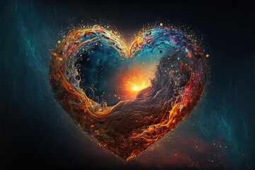 Wall Mural - Generative ai illustration of the heart of the universe. Valentine heart concept. Love of the universe.