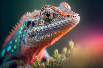 The colorful lizard close-up made with Generative AI