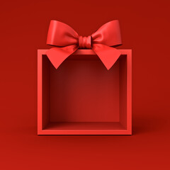 All red gift box concepts blank opening gift box product display showcase isolated on dark red background for christmas valentines and chinese new year days decoration minimal conceptual 3D rendering