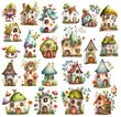 Leinwandbild Motiv Fantasy set of cute cartoon fairy houses, watercolor elven houses isolated on white background, fairy tale village