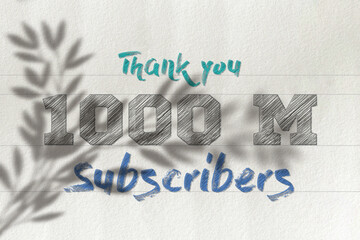 1000 Million subscribers celebration greeting banner with Pencil Sketch Design