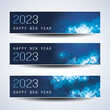 © bagotaj - Set of Sparkling Shimmering Ice Cold Blue Horizontal Christmas, Happy New Year Headers or Banners for Web, Vector Design Template - 2023