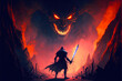 © Luc.Pro - knight with a sword facing a god like lava demon devil in hell, epic gorgeous fight, digital illustration painting art style