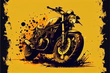  A Motorcycle Is Shown On A Yellow Background With Black Spots And Spots Around It.