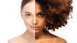 Diversity concept. Banner of half face woman, african and caucasian females