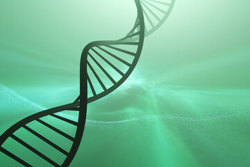 Wall Mural - abstract digital dna molecule on futuristic green light copy space illustration background.