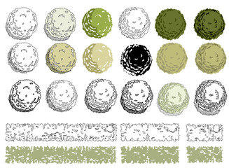 Hand-drawn planting parts perfect for architectural drawings, sections, elevations, floor plans, post-digital drawings, architectural collages, 3D views and renderings