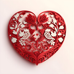 Sticker - Decorative Paper Heart. Origami Cut Our. Red Layered Invitation Design. 3D Abstract Illustration. Generative AI.