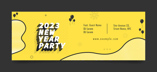 Wall Mural - New year 2023 party banner template with white text and yellow background