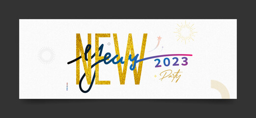 Wall Mural - New year 2023 party banner template with gold text and white background