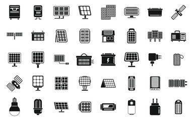 Sticker - Solar panels icons set simple vector. Solar inverter. Energy battery