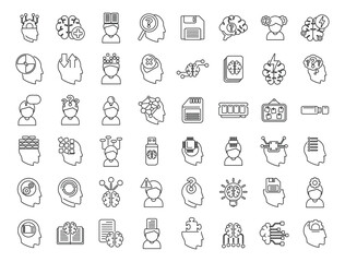 Memory icons set outline vector. Brain alzheimer. Care disorder