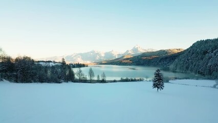 Canvas Print - Winter landscape at the Weißensee in the Allgäu