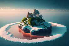 Background In Travel And Leisure. With A Stunning Island And Sea Cut. Little Island Alone In The Snow. Generative AI