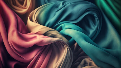 Soft flowing fabric, for a beautiful background with pastel colors. Created with generative AI.