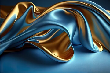 Wall Mural - a blue and gold silk fabric with a blue background and a gold stripe on the bottom of it. Generative AI