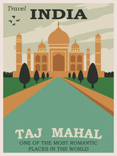 Vintage And Retro Travel Poster For Taj Mahal , India