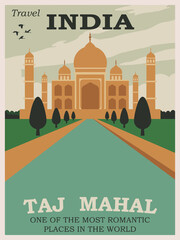 vintage and retro travel poster for taj mahal , india